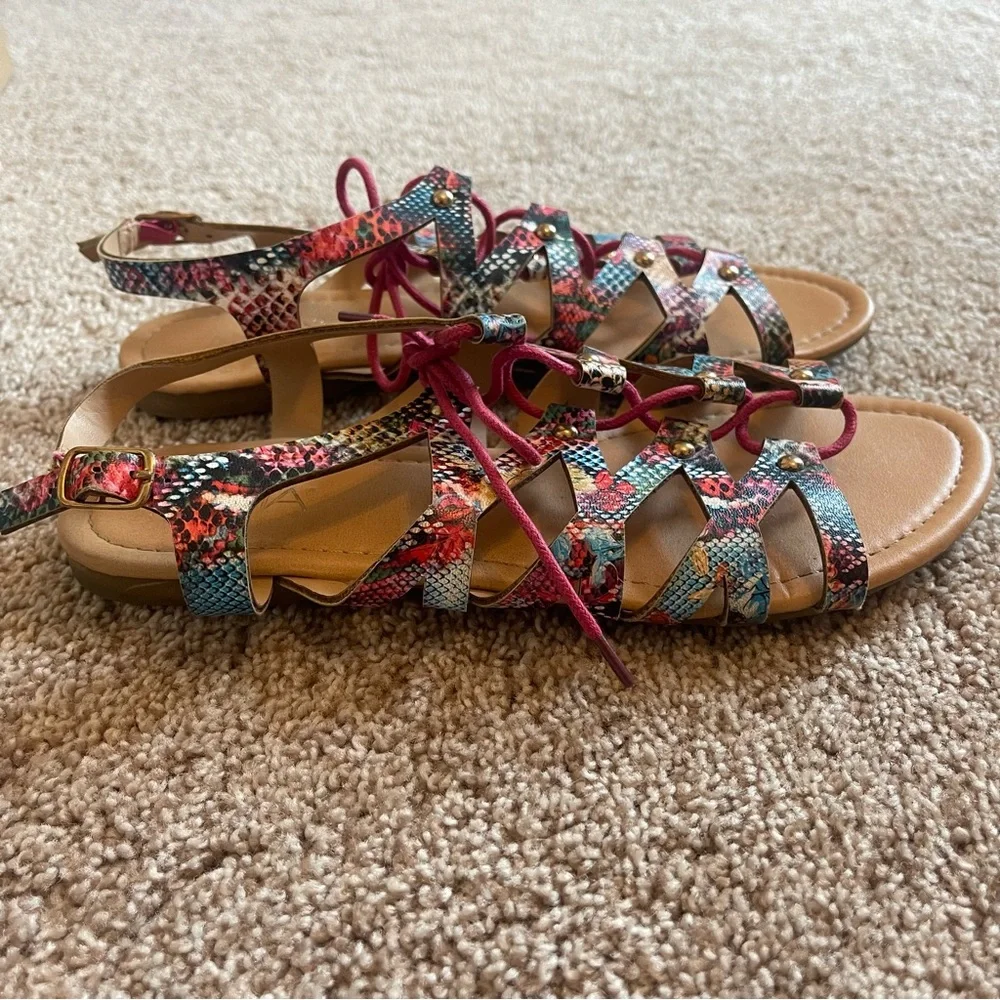 Nordstrom Anna Chelssi Pink Multicolor Snakeskin Lace-up Gladiator Sandal Sz 7.5